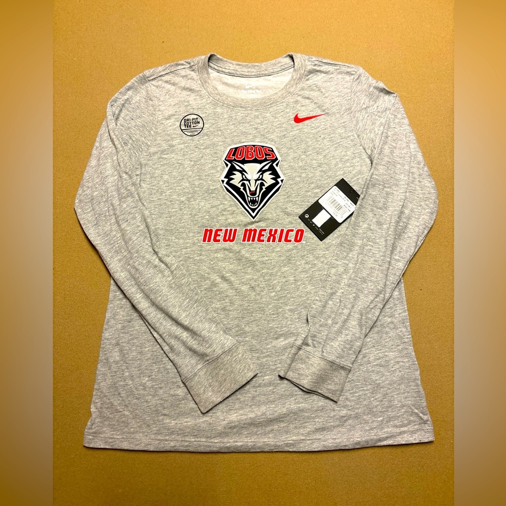 New Women’s Nike Dri-Fit New Mexico Lobos Gray Long Sleeve T-shirt Small S